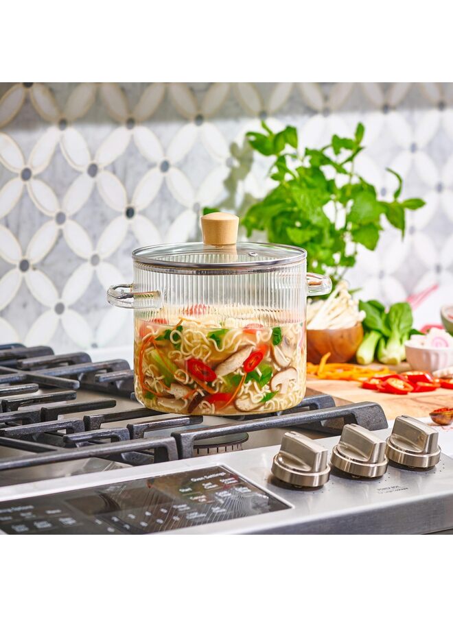LAMAY Glass Cooking Pot with Lid - 1.6LHeat Resistant Borosilicate Glass Cookware Stovetop Pot Set - Braiser Pan, Simmer Pot with Cover Safe for Soup, Milk, Kid Food - Image 4